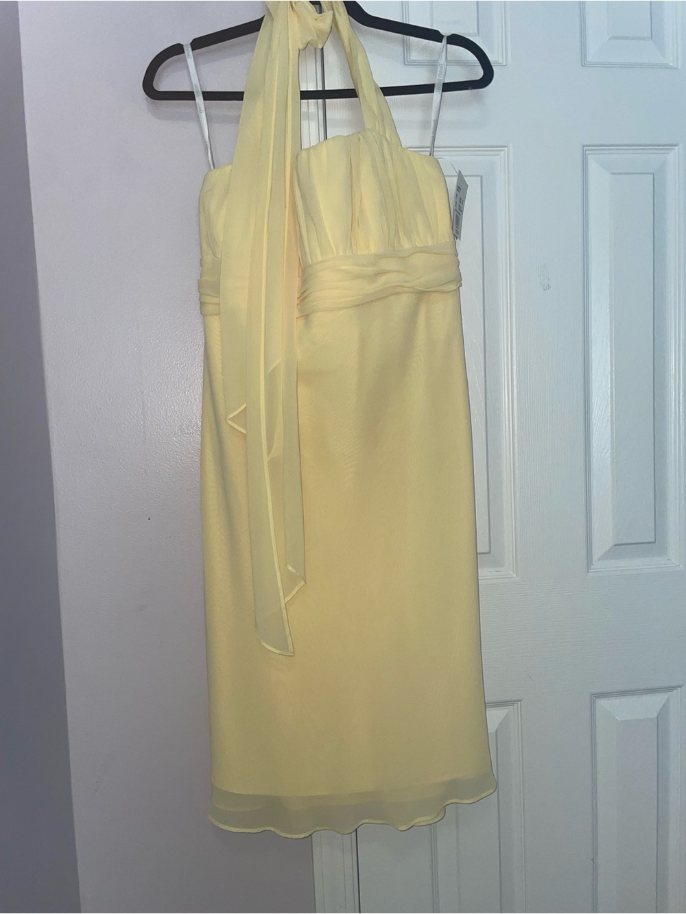 David Bridal Sleeveless Chiffon Halter Midi Dress in Canary
